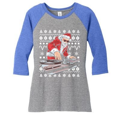 Santa Claus Music Dj Ugly Christmas Tacky Xmas Design Cute Gift Women's Tri-Blend 3/4-Sleeve Raglan Shirt