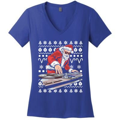 Santa Claus Music Dj Ugly Christmas Tacky Xmas Design Cute Gift Women's V-Neck T-Shirt