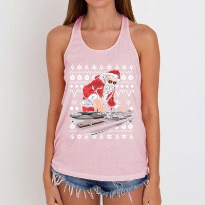 Santa Claus Music Dj Ugly Christmas Tacky Xmas Design Cute Gift Women's Knotted Racerback Tank