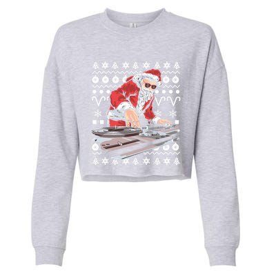 Santa Claus Music Dj Ugly Christmas Tacky Xmas Design Cute Gift Cropped Pullover Crew