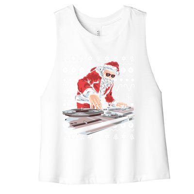 Santa Claus Music Dj Ugly Christmas Tacky Xmas Design Cute Gift Women's Racerback Cropped Tank