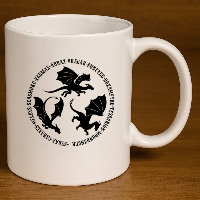 Syrax Caraxes Meleys Seasmoke House Targaryen Dragon 11oz C Handle Ceramic Mug