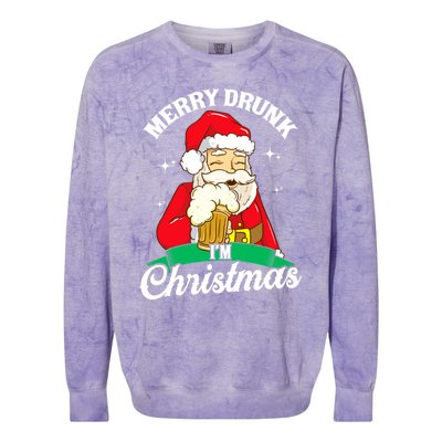 Santa Claus Merry Drunk I’M Christmas Print Funny Gift Colorblast Crewneck Sweatshirt