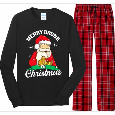 Santa Claus Merry Drunk I’M Christmas Print Funny Gift Long Sleeve Pajama Set