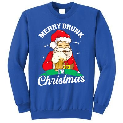 Santa Claus Merry Drunk I’M Christmas Print Funny Gift Tall Sweatshirt