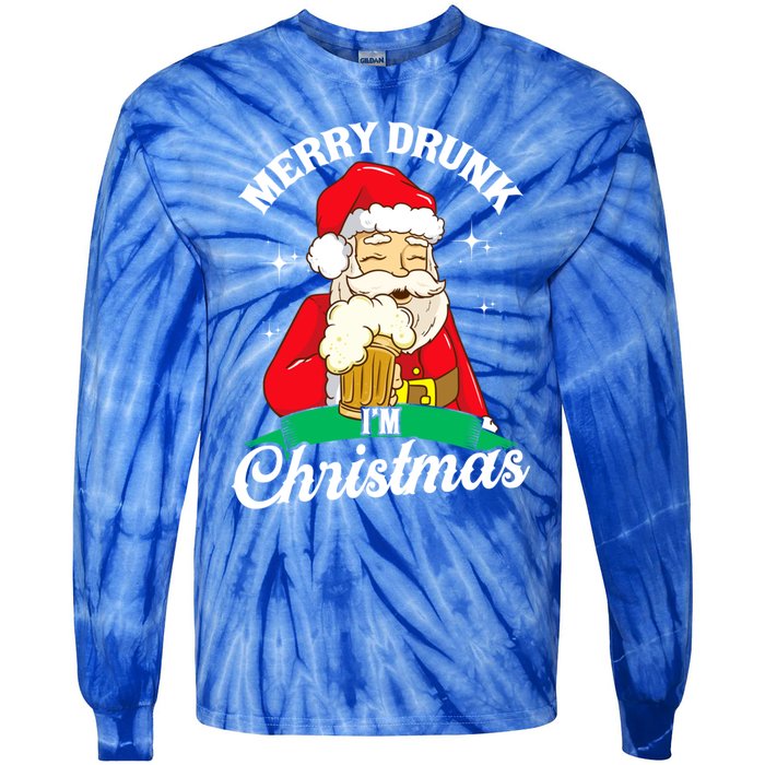 Santa Claus Merry Drunk I’M Christmas Print Funny Gift Tie-Dye Long Sleeve Shirt