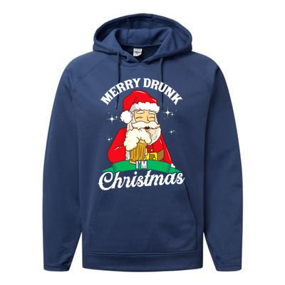 Santa Claus Merry Drunk I’M Christmas Print Funny Gift Performance Fleece Hoodie