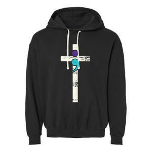 Semicolon Cross Mental Health Awareness Costume Warrior Garment-Dyed Fleece Hoodie