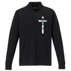 Semicolon Cross Mental Health Awareness Costume Warrior Performance Long Sleeve Polo