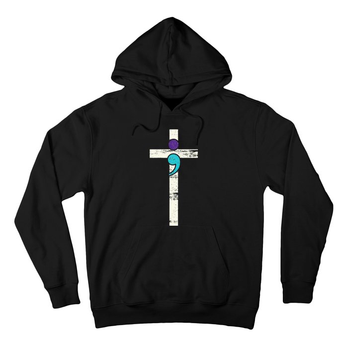 Semicolon Cross Mental Health Awareness Costume Warrior Hoodie