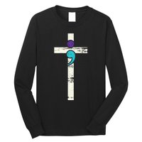 Semicolon Cross Mental Health Awareness Costume Warrior Long Sleeve Shirt