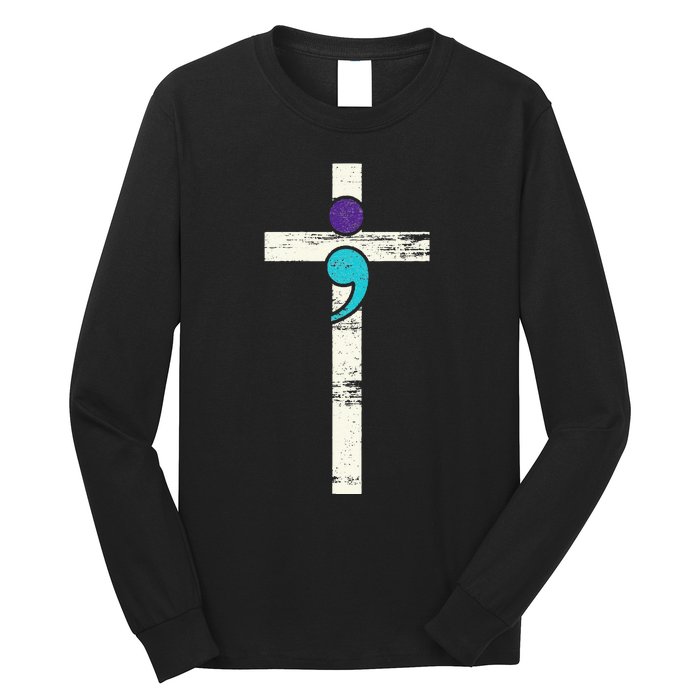 Semicolon Cross Mental Health Awareness Costume Warrior Long Sleeve Shirt