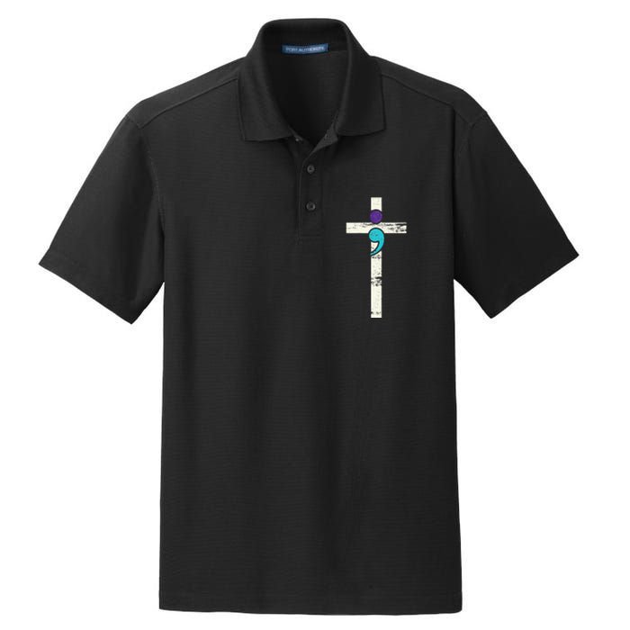 Semicolon Cross Mental Health Awareness Costume Warrior Dry Zone Grid Polo