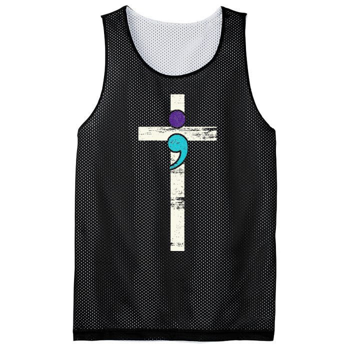 Semicolon Cross Mental Health Awareness Costume Warrior Mesh Reversible Basketball Jersey Tank