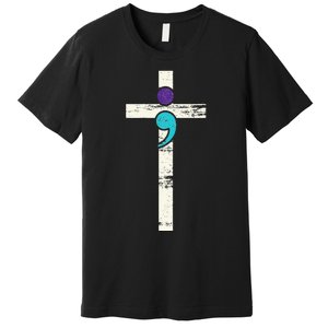 Semicolon Cross Mental Health Awareness Costume Warrior Premium T-Shirt