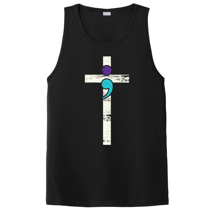 Semicolon Cross Mental Health Awareness Costume Warrior PosiCharge Competitor Tank