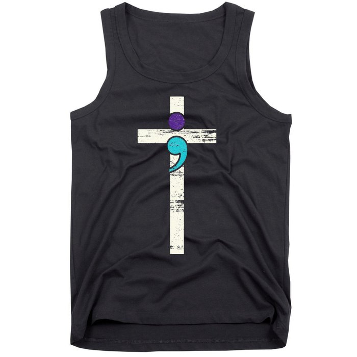 Semicolon Cross Mental Health Awareness Costume Warrior Tank Top