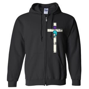 Semicolon Cross Mental Health Awareness Costume Warrior Full Zip Hoodie