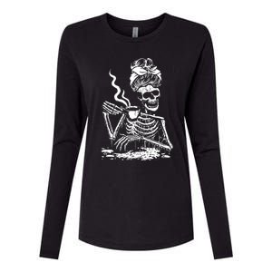 Skeleton Coffee Messy Bun Gift Front Design Funny Gift Womens Cotton Relaxed Long Sleeve T-Shirt