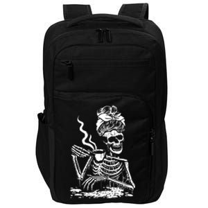 Skeleton Coffee Messy Bun Gift Front Design Funny Gift Impact Tech Backpack