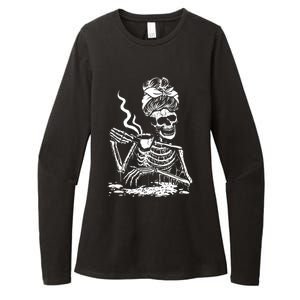 Skeleton Coffee Messy Bun Gift Front Design Funny Gift Womens CVC Long Sleeve Shirt