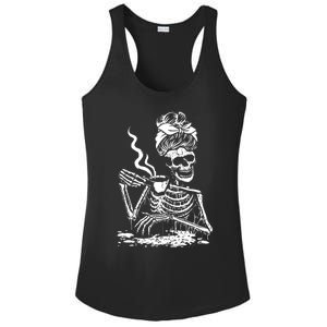 Skeleton Coffee Messy Bun Gift Front Design Funny Gift Ladies PosiCharge Competitor Racerback Tank