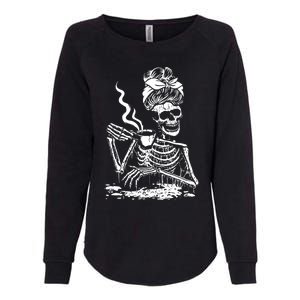 Skeleton Coffee Messy Bun Gift Front Design Funny Gift Womens California Wash Sweatshirt