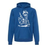 Skeleton Coffee Messy Bun Gift Front Design Funny Gift Premium Hoodie