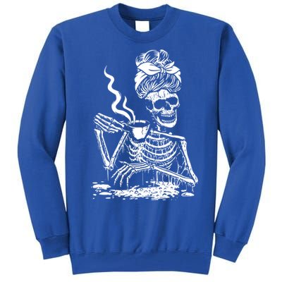 Skeleton Coffee Messy Bun Gift Front Design Funny Gift Tall Sweatshirt