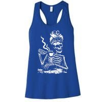 Skeleton Coffee Messy Bun Gift Front Design Funny Gift Women's Racerback Tank