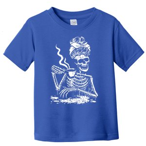 Skeleton Coffee Messy Bun Gift Front Design Funny Gift Toddler T-Shirt