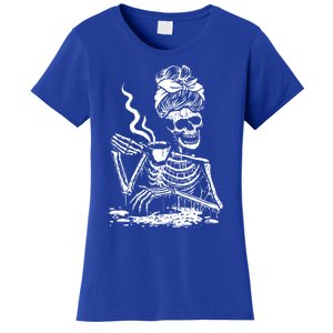 Skeleton Coffee Messy Bun Gift Front Design Funny Gift Women's T-Shirt