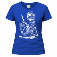 Skeleton Coffee Messy Bun Gift Front Design Funny Gift Women's T-Shirt