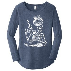 Skeleton Coffee Messy Bun Gift Front Design Funny Gift Women's Perfect Tri Tunic Long Sleeve Shirt