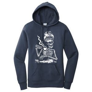 Skeleton Coffee Messy Bun Gift Front Design Funny Gift Women's Pullover Hoodie