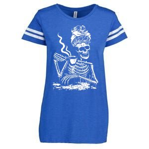 Skeleton Coffee Messy Bun Gift Front Design Funny Gift Enza Ladies Jersey Football T-Shirt