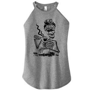 Skeleton Coffee Messy Bun Gift Front Design Funny Gift Women's Perfect Tri Rocker Tank