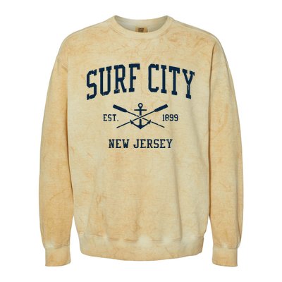 Surf City Nj Vintage Crossed Oars Boat Anchor Colorblast Crewneck Sweatshirt