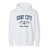 Surf City Nj Vintage Crossed Oars Boat Anchor Garment-Dyed Fleece Hoodie