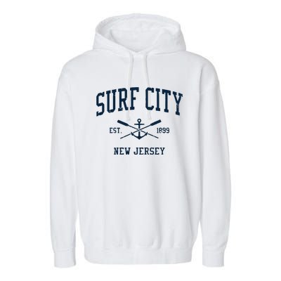 Surf City Nj Vintage Crossed Oars Boat Anchor Garment-Dyed Fleece Hoodie