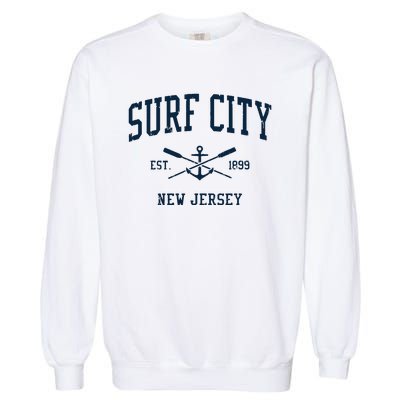 Surf City Nj Vintage Crossed Oars Boat Anchor Garment-Dyed Sweatshirt