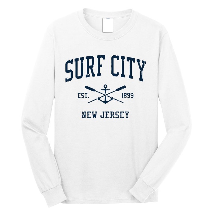 Surf City Nj Vintage Crossed Oars Boat Anchor Long Sleeve Shirt