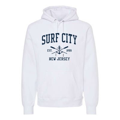 Surf City Nj Vintage Crossed Oars Boat Anchor Premium Hoodie