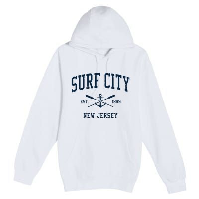 Surf City Nj Vintage Crossed Oars Boat Anchor Premium Pullover Hoodie