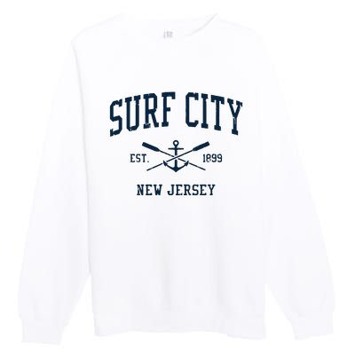 Surf City Nj Vintage Crossed Oars Boat Anchor Premium Crewneck Sweatshirt