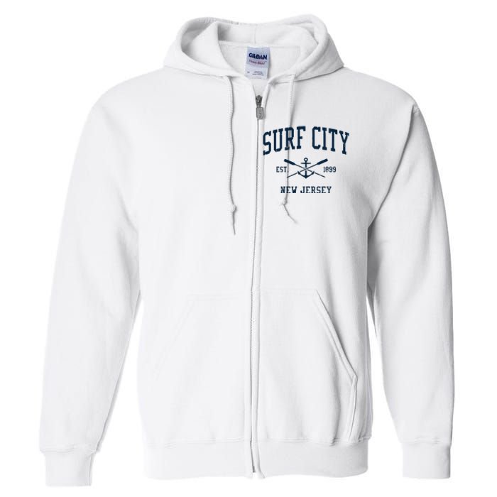 Surf City Nj Vintage Crossed Oars Boat Anchor Full Zip Hoodie