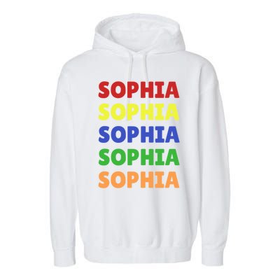 Sophia Colorful Name Stack Pride In Your Name Gift Garment-Dyed Fleece Hoodie