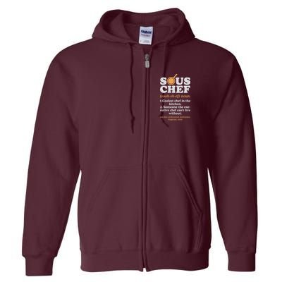Sous Chef Noun Definition Funny Cooking Term Men Women Cook Full Zip Hoodie