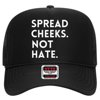 Spread Cheeks Not Hate Gym Men Funny Graphic Fitness High Crown Mesh Back Trucker Hat