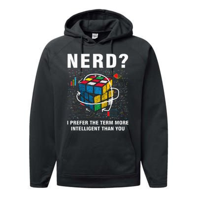 Speed Cubing Nerd Jokes Funny Speed Cubing Math Performance Fleece Hoodie